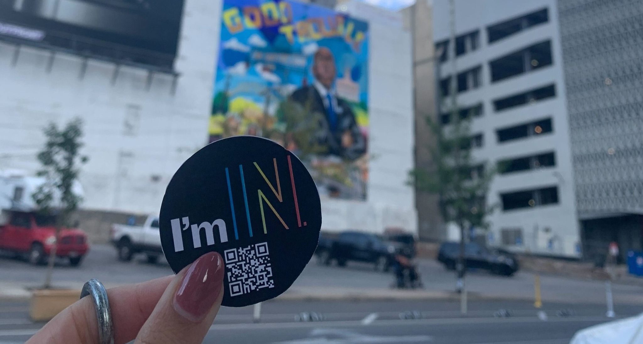 Imagine Nashville sticker in downtown Nashville