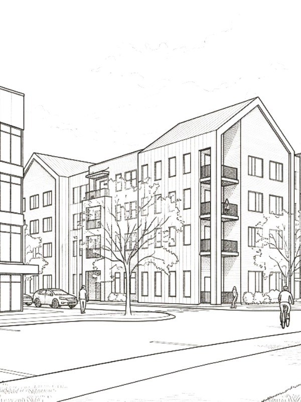 A sketch rendering of a new affordable housing project supported by the Nashville Catalyst Fund
