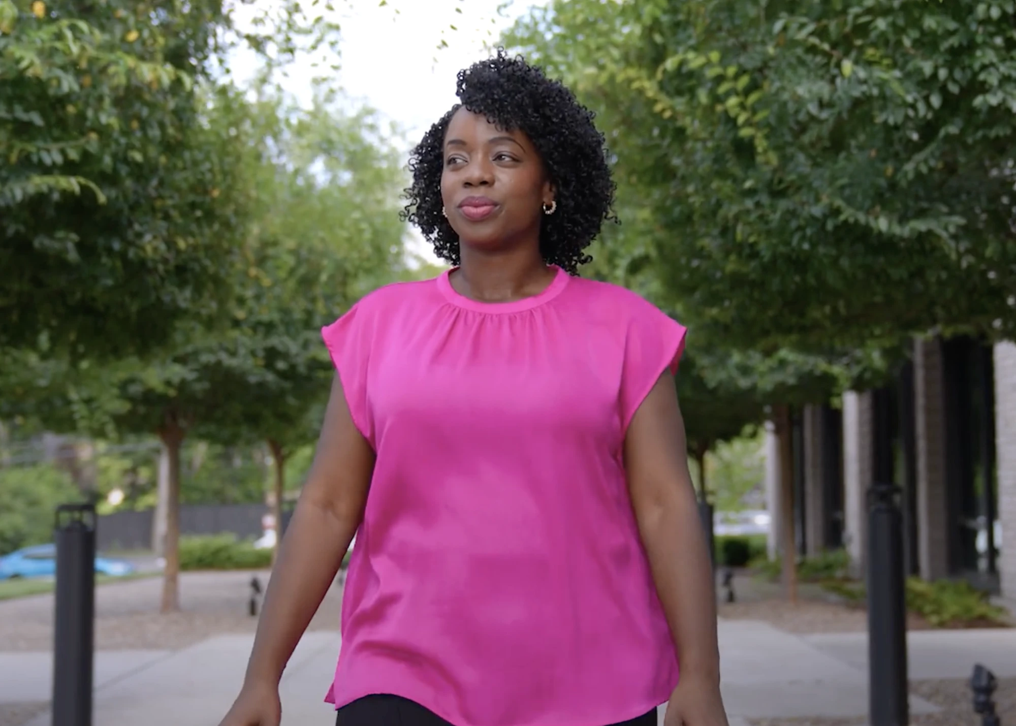 Edwina Freeman, 2026 Nashville Gamechanger shown walking outside CFMT's office during her interview.